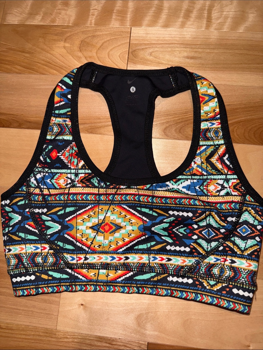 Nike Multicolor Aztec Racerback Sports Bra - Black Trim S